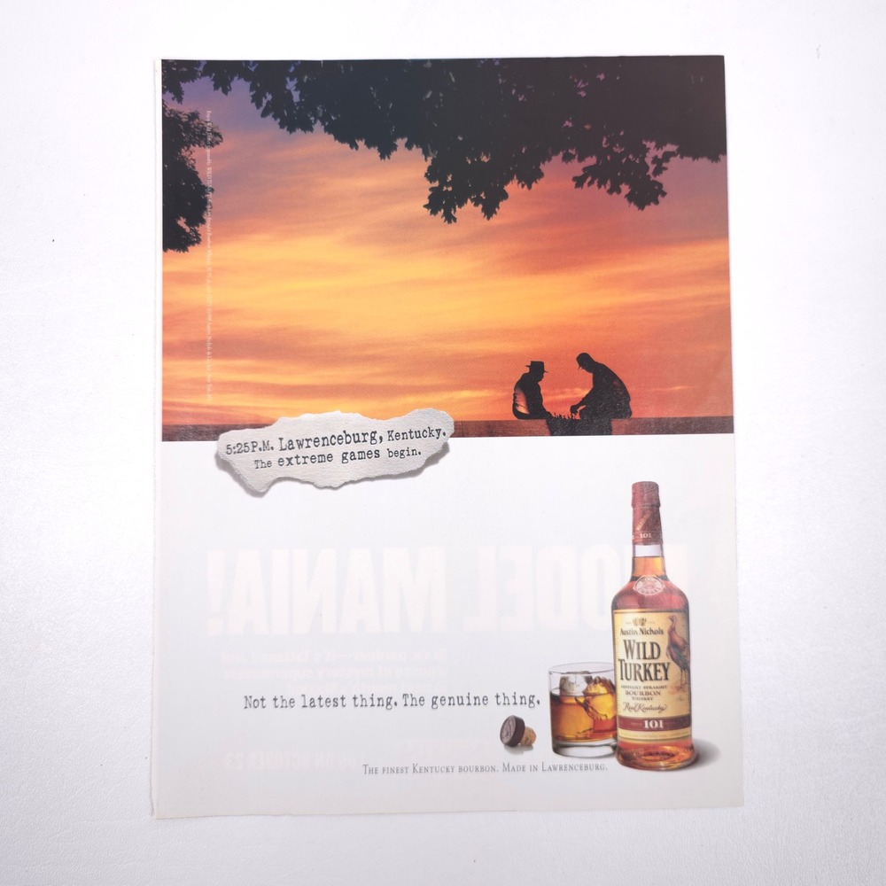 Wild Turkey 101 Bourbon Vintage Advertising Print Ad Sunset Chess Scene Kentucky